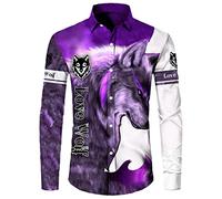 Camicia dei bottoni della stampa del lupo 3D, cime stampate animale della tigre fresco degli uomini, camicia unisex dei bottoni della manica lunga di Streetwear, Colore 9, M