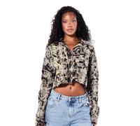Camicia di flanella a quadri con lavaggio acido, corta, con stampa di testo giallo neon, colletto, maniche lunghe, chiusura con bottoni, top autunno inverno L,M,S,XL,XS,XXL,XXS,XXXL,XXXXLTribaleTessut