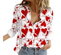 Camicia di flanella da donna 2025 Natale a maniche lunghe top da donna con bottoni camicie a cuore camicette casual colletto con risvolto manica lunga morbida comoda maglietta tinta unita magliette da