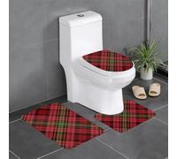 Camicia di flanella scozzese rossa, nera, verde, blu e oro, taglia S, set di tappetini da bagno in flanella, 3 pezzi: tappeto da bagno, copriwater, tappetino da vasca | Morbidezza come una nuvola