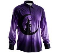 Camicia di Halloween da uomo brutto resistente alle rughe Top a maniche lunghe con risvolto fantasma Funky hawaiano floreale camicie con bottoni da spiaggia abbigliamento sportivo maschile, Viola