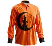 Camicia di Halloween da uomo brutto resistente alle rughe Top a maniche lunghe con risvolto fantasma Funky hawaiano floreale camicie con bottoni da spiaggia abbigliamento sportivo maschile, Arancione