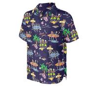 Camicia di Halloween da uomo camicia hawaiana con bottoni camicie a maniche corte divertente vestito da festa, teschio floreale viola, Scheletro Viola Dance, 5XL