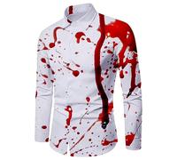 Camicia di Halloween da Uomo con Impronta di Mano di Sangue personalizzata personalizzata Festive spaventate Maniche Lunghe Camicia a Righe da Uomo Stampato Macchie di Sangue medievali, bianco, XXL