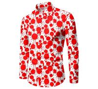 Camicia di Halloween da uomo con stampa macchia di sangue, a maniche lunghe, colletto rovesciato, con abbottonatura, tasca sul petto, per feste, uso quotidiano, streetwear