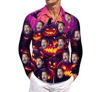 Camicia di Halloween da Uomo Personalizzata Con Volto/Logo - Camicia Brutta Casual A Maniche Lunghe, Regalo Multicolore M-5XL