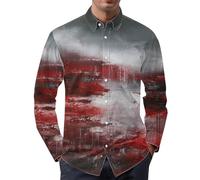 Camicia di Halloween da uomo sanguinosa a maniche lunghe costume divertente stampa 2025 Button Down Shirt con tasche di sangue colletto spaventoso divertente maglietta per feste horror uomo a maniche
