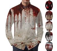 Camicia di Halloween da uomo sanguinosa a maniche lunghe costume divertente stampa 2025 Button Down Shirt con tasche di sangue colletto spaventoso divertente maglietta per feste horror uomini a