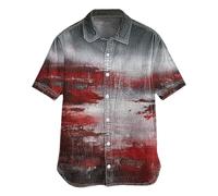 Camicia di Halloween Uomini Bloody Splatter Pattern Stampa Hawaiana Vacanze Spiaggia Casual Manica Corta Camicia Estiva Festival Costumi Adulto Spaventoso, Grigio, 3XL