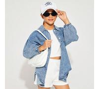 Camicia di jeans oversize con spalle cadenti e lavaggio stone-washed, stile casual Y2K per ragazze pre-adolescenti, outfit per il ritorno a scuola per ragazze pre-adolescenti 8Y,9Y,10Y,11Y,12YColore u