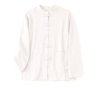 Camicia di lino da uomo Cinese Tang Vestito Comode Biancheria di cotone Tuta arti marziali Traspirante Kung Fu Uniformi Tai Chi Abbigliamento Manica Lunga Camicia Fisherman Shirt, bianco, M