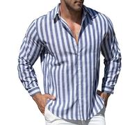 Camicia di lino da uomo slim da uomo in lino bianco con bottoni camicie da uomo in cotone blu a righe sottili polo bianche top leggeri magliette slim camicia vintage magliette da uomo magliette casual
