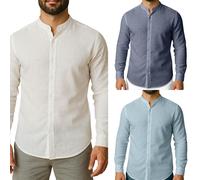 Camicia di lino da uomo slim fit cotone manica lunga bianca celeste blu S M L XL