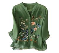Camicia di Lino Donna Coreana Camicette Maniche Corte Cotton con Bottoni Maglietta Oversize Leggera Girocollo Tinta Unita T Shirt Estiva Casual Bianca Camicetta Elegante Marrone da Spiaggia