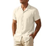 Camicia di Lino Uomo, Camicia Casual Traspirante in Tessuto Misto per Una vestibilità Comoda e Rilassata, con Bottoni e Maniche Lunghe.