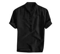 Camicia di Lino Uomo Collo Coreana Manica Corta Camicia Estiva Leggera No Stiro Camicie Cotone Mare Bianca Casual Henley Shirts Botton Down Regular Fit Comode Camicia Ufficio Estate 2025 Moda