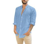 Camicia di Lino Uomo Estiva Coreana Camicie Cotone Leggera Firmata Bluse Manica Lunga Casual Traspirante Elegante Camicia Spiaggia Botton Down Classica Comode Camicia da Lavoro Moda Primavera 2025