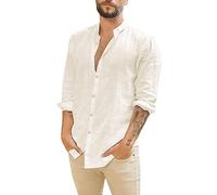 Camicia di Lino Uomo Estiva Coreana Camicie Cotone Leggera Firmata Bluse Manica Lunga Casual Traspirante Elegante Camicia Spiaggia Botton Down Classica Comode Camicia da Lavoro Moda Primavera 2025