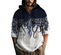 Camicia di Lino Uomo Estiva Elegante Camicie Cotone con Cappuccio Bianca Slim Fit Camicia Ufficio Coreana No Stiro Bluse Fantasia Hawaiana Comode Camicia Mare per Spiaggia Vacanze