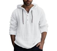 Camicia di Lino Uomo Estiva Rossa Camicia da Uomo con Cappuccio, Semplice, Casual, in Tinta Unita, alla Moda, con Bottoni Casual Camicie Bianche Lavoro