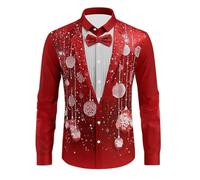 Camicia di Natale da uomo divertente stampa Babbo Natale pupazzo di neve camicia di Natale brutta renna grafica 3D top da uomo novità albero di Natale scintillante manica lunga button down t-shirt