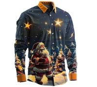 Camicia di Natale Uomo, Maglie Uomo Manica Lunga Brutta Divertente Manica Lunga Abbottonata Pupazzo di Neve Elfo Babbo Natale Renna Stampa Costume Babbo Natale per La Festa di Natale
