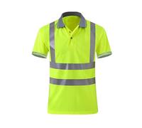 Camicia di sicurezza da uomo, a righe lucide, a maniche corte, ad alta visibilità, riflettente, traspirante, da lavoro, in magazzino, casual, estiva, con bottoni, Giallo, M