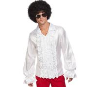 Camicia Disco Ruffle Elegante Bianca Da Uomo Anni '60 '70 Di Smiffys
