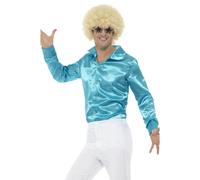 Camicia Disco Satinata Blu Retro Anni '60 '70 Per Uomini