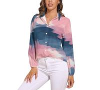 Camicia Donna, Arte Astratta Scollo A V Camicia con Maniche Lunga E Colletto A Revers in Colori Misti Leggera Comoda per L'Estate Camicetta da Donna alla Texture Acquerello Camicetta Spiaggia