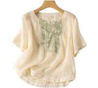 Camicia Donna,Camicette Girocollo Da Donna Camicette Casual Allentate In Bambù Ricamato Etnico Camicia A Maniche Corte Elegante E Fluttuante Camicia In Lino Oversize Camicetta Camicia Da Lavoro Tun