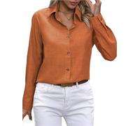 Camicia Donna Camicia da Donna con Risvolto a Maniche Lunghe, Semplice e Casual, con Combinazione di Colori alla Moda Primavera-Autunno, con Una Solida Camicia da Ufficio Femminile.(Orange,L)