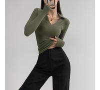 Camicia donna casual manica lunga scollo a V slim fit base top per tutte le stag