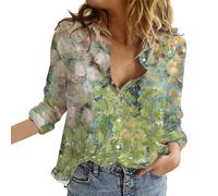Camicia Donna Cotone E Lino Camicia Elegante Offerte Camicie Manica Lunga Scollo a V T Shirt Vintage Primavera 2025 Camicette Curvy Leggera Fantasia Top Lino Casual Blusa Estiva Boho Floreale
