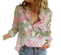Camicia Donna Cotone E Lino Camicia Elegante Offerte Camicie Manica Lunga Scollo a V T Shirt Vintage Primavera 2025 Camicette Curvy Leggera Fantasia Top Lino Casual Blusa Estiva Boho Floreale