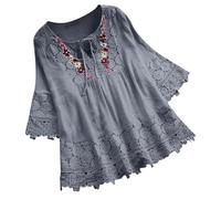 Camicia Donna Cotone E Lino Chic Ed Elegante Manica 3/4 Camicette E Camicette Estive in Lino Traspirante Leggeri Magliette Tunica Per Il Tempo Libero Sciolto Eleganti Camicie Top Alla Moda Tinta Unita