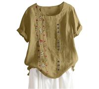 Camicia Donna Elegante, Camicetta da Donna di Lino Estiva Camicie Floreale Manica Corta Cotone Blusa Maglietta Top con Bottoni Moda Casual T Shirt Oversize Vintage Curvy Camicia Classico Maglia Tees