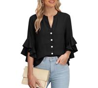 Camicia Donna Elegante con Volant Estiva Camicia Manica 3/4 Balze Camicetta Fantasia Curvy Manica Lunga Scollo a V Blusa Particolari Leggera Comoda Maglia Shirt Tops Taglie Forti Magliette