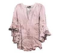 Camicia Donna Elegante con Volant Estiva Camicia Manica 3/4 Balze Camicetta Fantasia Curvy Manica Lunga Scollo a V Blusa Particolari Leggera Comoda Stampa Maglia Shirt Tops Taglie Forti Magliette