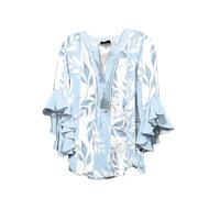 Camicia Donna Elegante con Volant Estiva Camicia Manica 3/4 Balze Camicetta Fantasia Curvy Manica Lunga Scollo a V Blusa Particolari Leggera Comoda Stampa Maglia Shirt Tops Taglie Forti Magliette