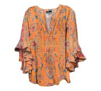 Camicia Donna Elegante con Volant Estiva Camicia Manica 3/4 Balze Camicetta Fantasia Curvy Manica Lunga Scollo a V Blusa Particolari Leggera Comoda Stampa Maglia Shirt Tops Taglie Forti Magliette