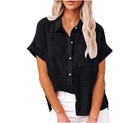 Camicia Donna Elegante Curvy Estiva Lino Camicia Casual in Lino e Cotone Camicia con Maniche Lunga e Colletto a Revers in Tinta Unita Leggera Donna Abbigliamento Saldi Regalo per la Festa della Mamma