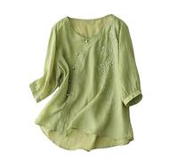 Camicia Donna Elegante Curvy Maniche Corte Lunga Maglietta a Maniche Corte da Donna in Cotone e Lino Ampia Dimagrante con Copertura della Pancia in Bluse Estive Lunghe (Green XXXXL)