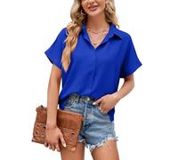 Camicia Donna Elegante in Lino Camicetta da Donna Manica Corta Base Blusa Maglietta Scollo a V Top con Bottoni Moda Casual T Shirt Tinta Unita Classico Cotone e Lino Tees Ampia Versatile per L'Estate