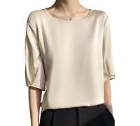 Camicia Donna,Signore Eleganti Top In Seta Girocollo Camicie Estive Manica Media Camicetta Elegante Top In Raso Tunica Top Sexy Basic Cami Canotte Sottili Magliette Per Ragazze Donne, Champagne, Xxl