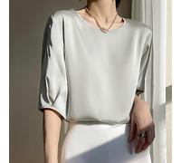 Camicia Donna Elegante,Signore Eleganti Top In Seta Girocollo Camicie Estive Manica Media Camicetta Elegante Top In Raso Tunica Top Sexy Basic Cami Canotte Sottili Magliette Per Ragazze Donne,Sage G