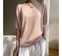 BROLEO Camicia donna elegante Top in seta girocollo - manica media tunica in raso, Rosa
