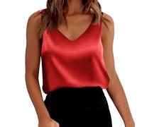 Camicia Donna Elegante Manica Corta Oversize Curvy - Tank Top Donna Elegante Tank Shirt Camicia No Raso Top Chic Casual Spalline Rosso di Borgogna Tinta Unita Canotte Leggero Sottogiacca