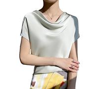 Camicia Donna Elegante,Top In Raso Di Seta T-Shirt Estive A Strati Collo Ad Anello Canotta Camicette Drappeggio Frontale Dolman Tunica Top Eleganti Magliette Casual Cami Top Canotta Camicia Basic Pe