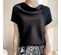 BROLEO Camicia donna in raso di seta - top estivo a strati, collo ad anello